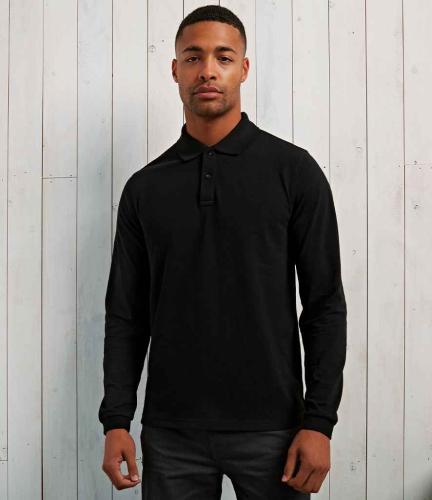 Premier Essential Unisex Long Sleeve Polo Shirt - BLK - L